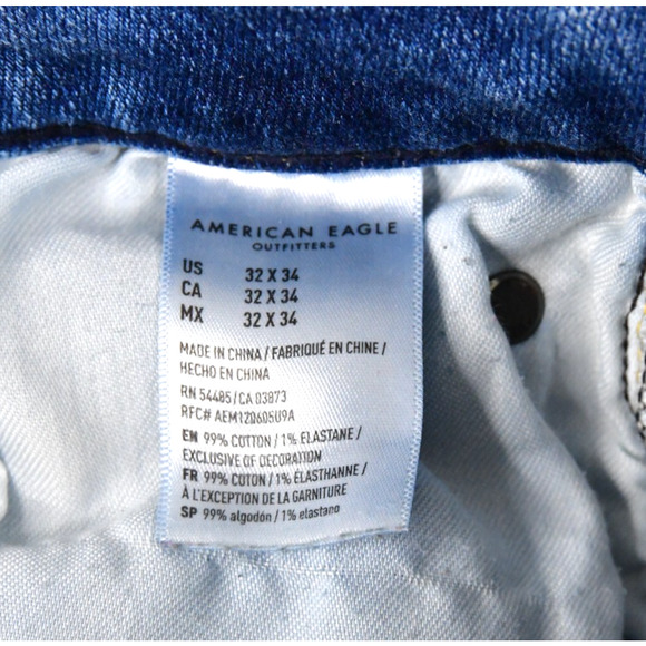 American Eagle Jeans Mens 32X34 (29x33 Meas) Skinny Distressed Denim Blue - Picture 4 of 11